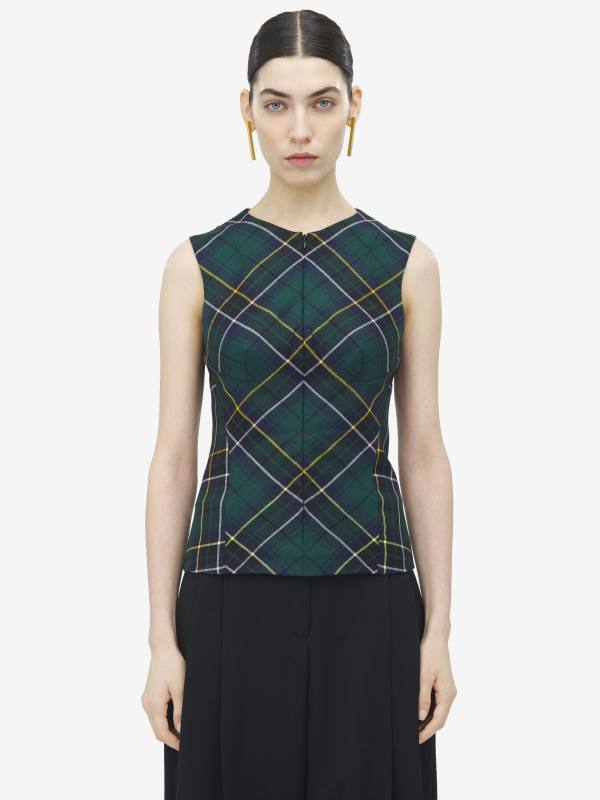ALEXANDER MCQUEEN - Sleeveless Wool Tartan Top - Item 839045QJAFI4348